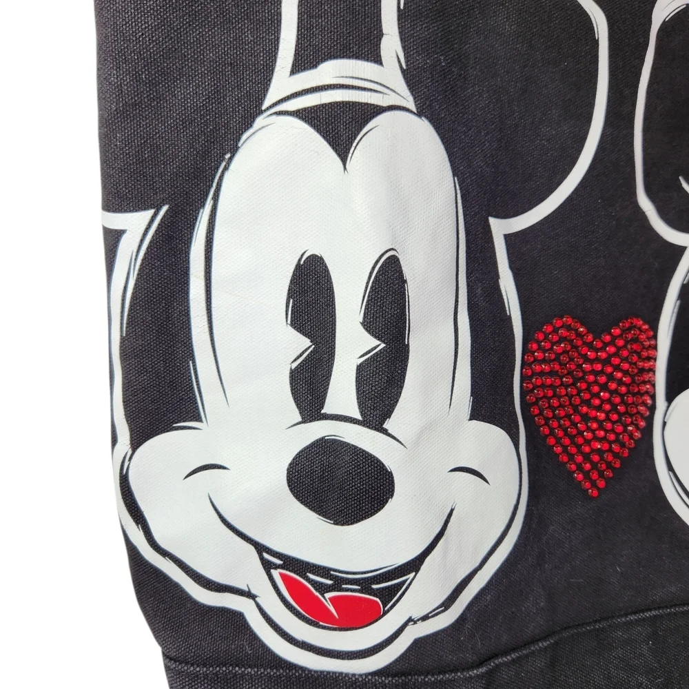 Disney Mickey & Minnie Mouse Tote Bag Black Denim Rhinestone Heart Shoulder Bag